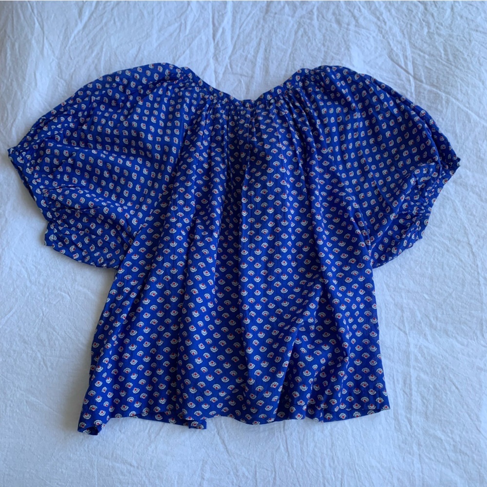 NWT Doen June Cotton Crew Neck Puff Short Sleeve Blouse Top Bord De Mer Blue - Picture 5 of 6